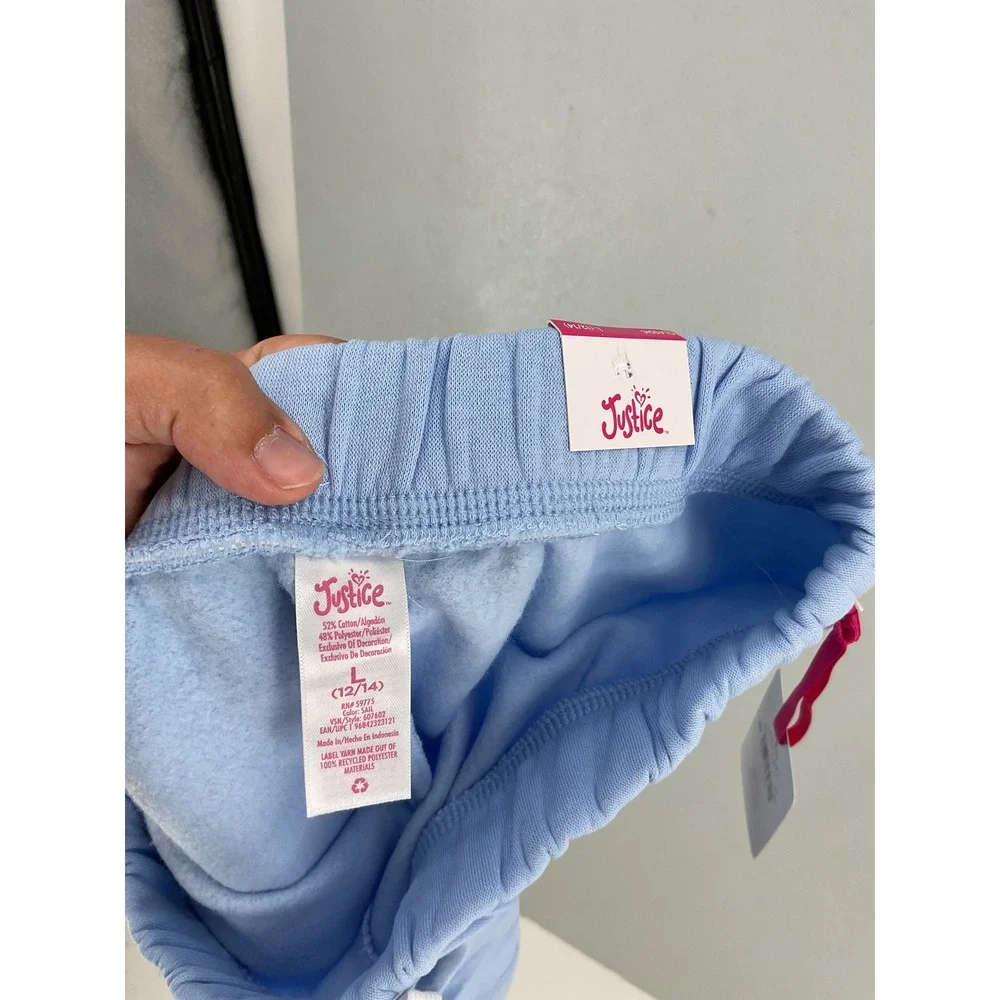 Justice Girls Sweatshorts Blue Fleece Lined Elastic Waist Size L 12/14